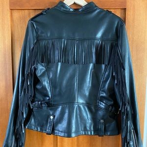 Black Rivet Pleather Fringed Jacket
